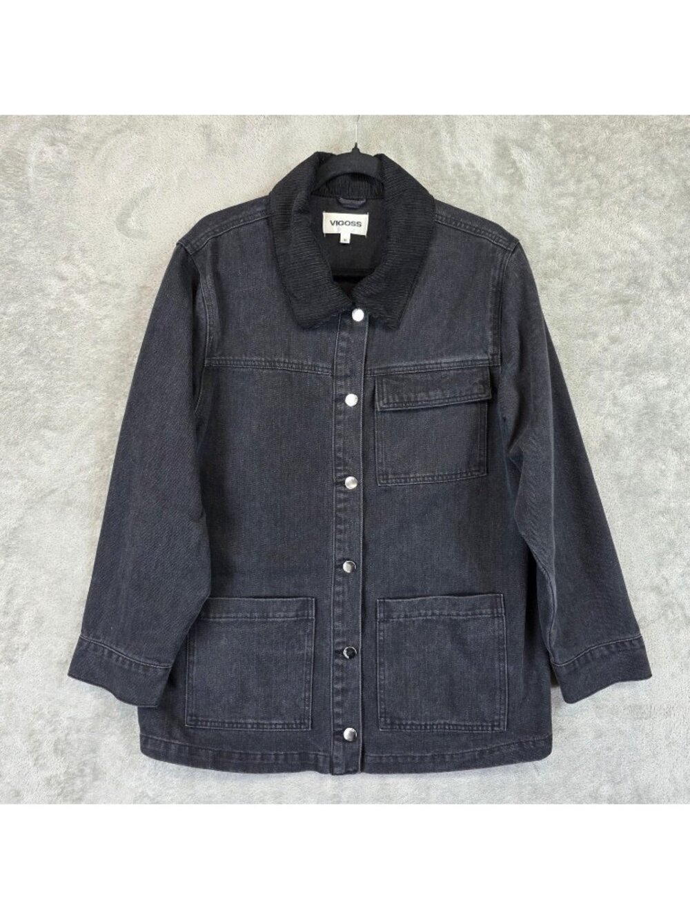 Vigoss Jacket Womens Medium Gray Denim Snap Front Collared Utility Shacket